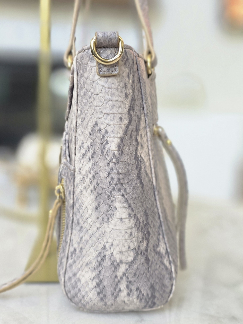 Nicole by Nicole Miller Faux Snakeskin Satchel Crossbody Purse Gray - Picture 4 of 13
